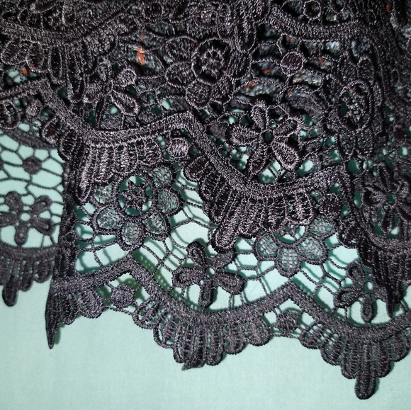 One World PM petite medium gray orange lace knit top blouse tunic - Picture 3 of 6